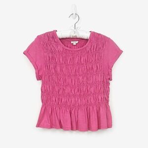 Pilcro The Tabby Ruched Cap-Sleeve Tee Size L Pink Cotton Romantic Girlcore Boho